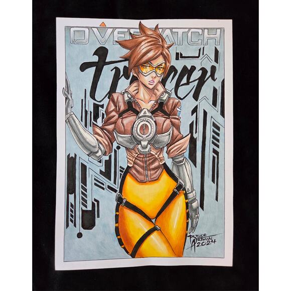 Tracer - Lena Oxton - Overwatch -  Original Art drawing sketch 12" x 8.25" - Picture 1 of 3